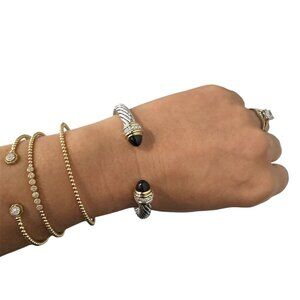 18K and Sterling Silver David Yurman Twisted Cuff with Diamonds and Onyx